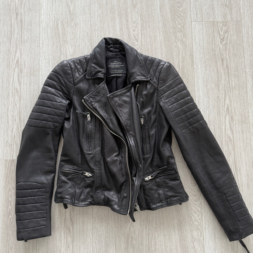 All Saints Dark Leather Moto Jacket